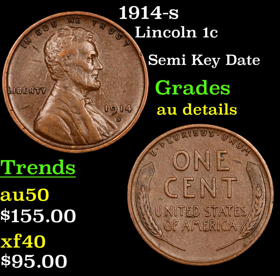 1914-s Lincoln Cent 1c Grades AU Details (1 of 3)