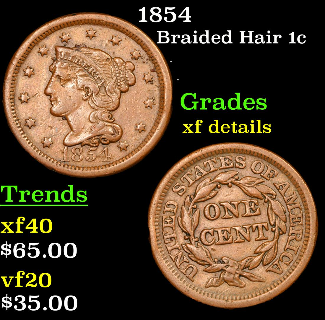 1854 Braided Hair Large Cent 1c Grades xf details (1 of 3)