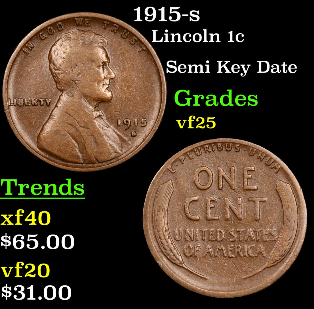 1915-s Lincoln Cent 1c Grades vf+ (1 of 3)