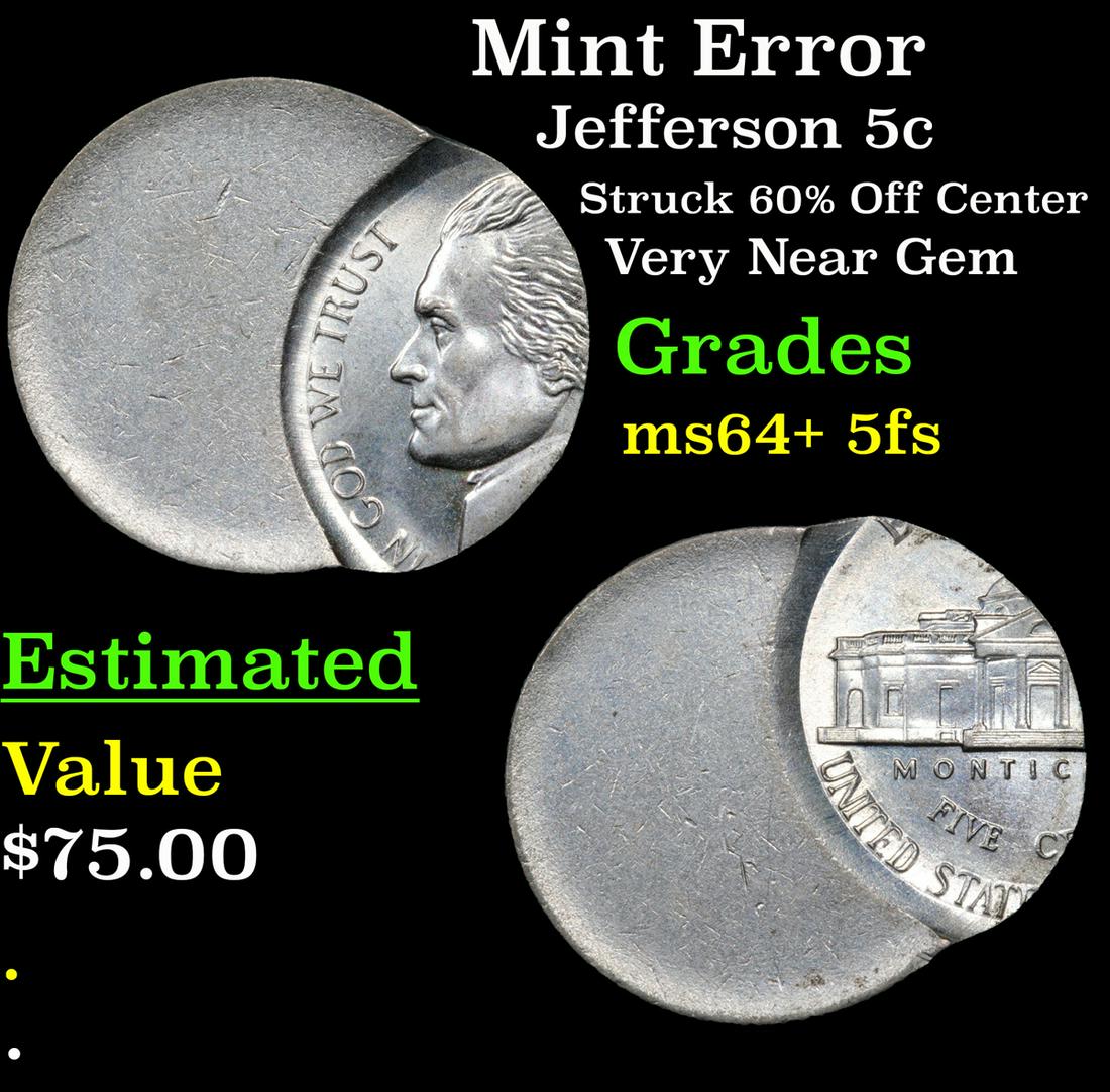 Mint Error Jefferson Nickel 5c Grades Choice Unc+ 5fs (1 of 3)