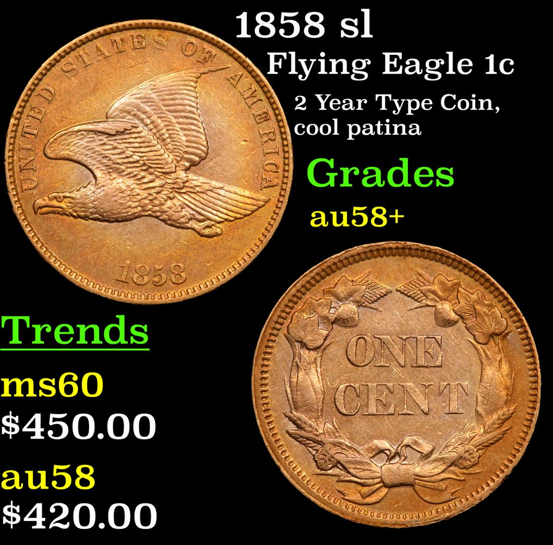 1858 sl Flying Eagle Cent 1c Grades Choice AU/BU (1 of 3)