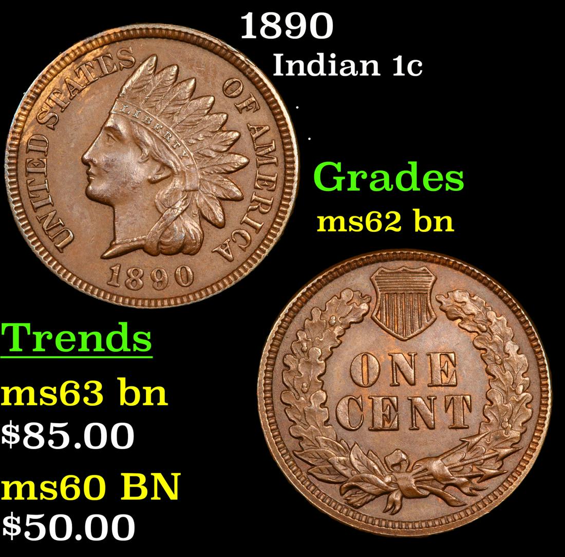 1890 Indian Cent 1c Grades Select Unc BN (1 of 3)