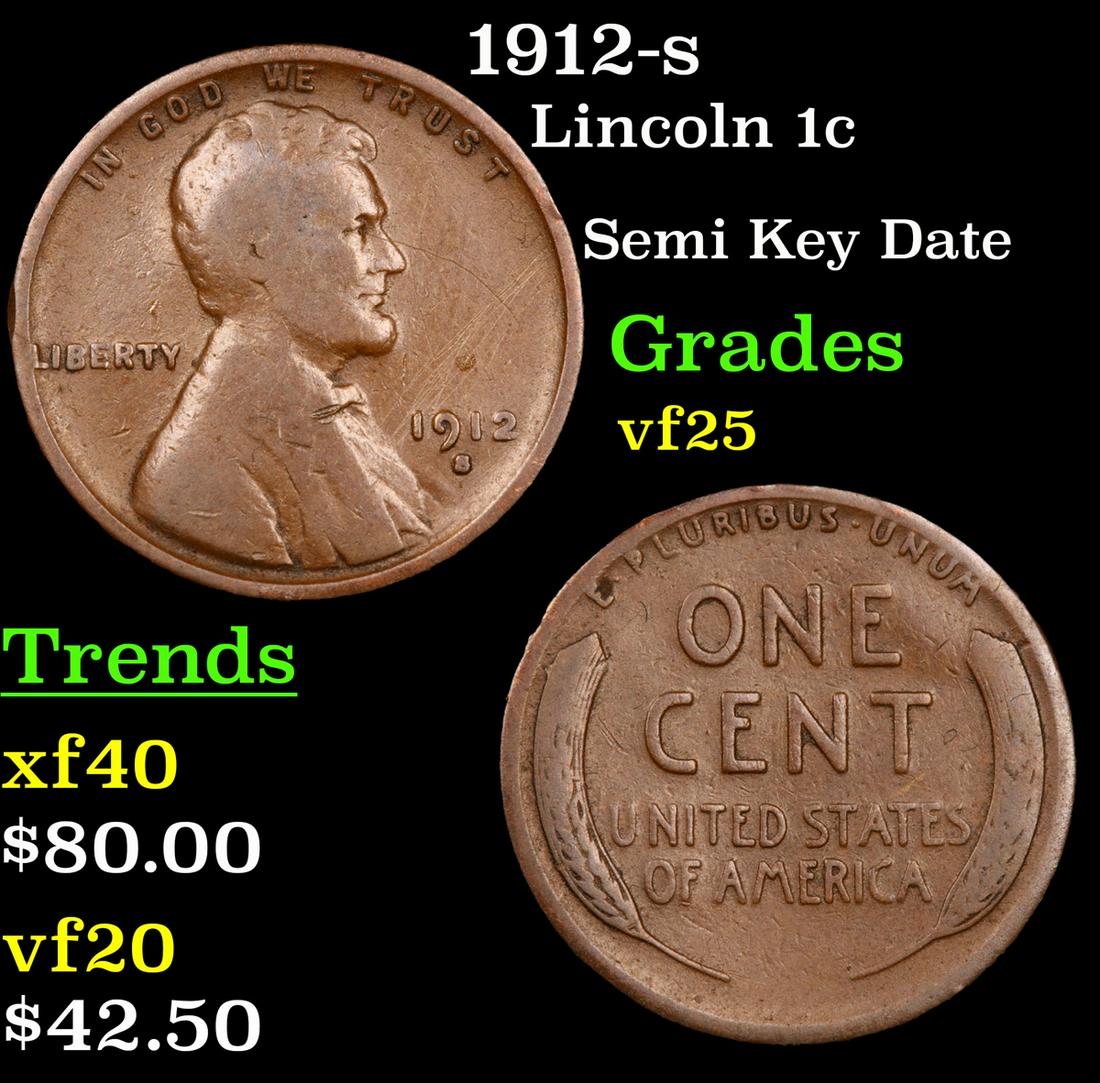 1912-s Lincoln Cent 1c Grades vf+ (1 of 3)