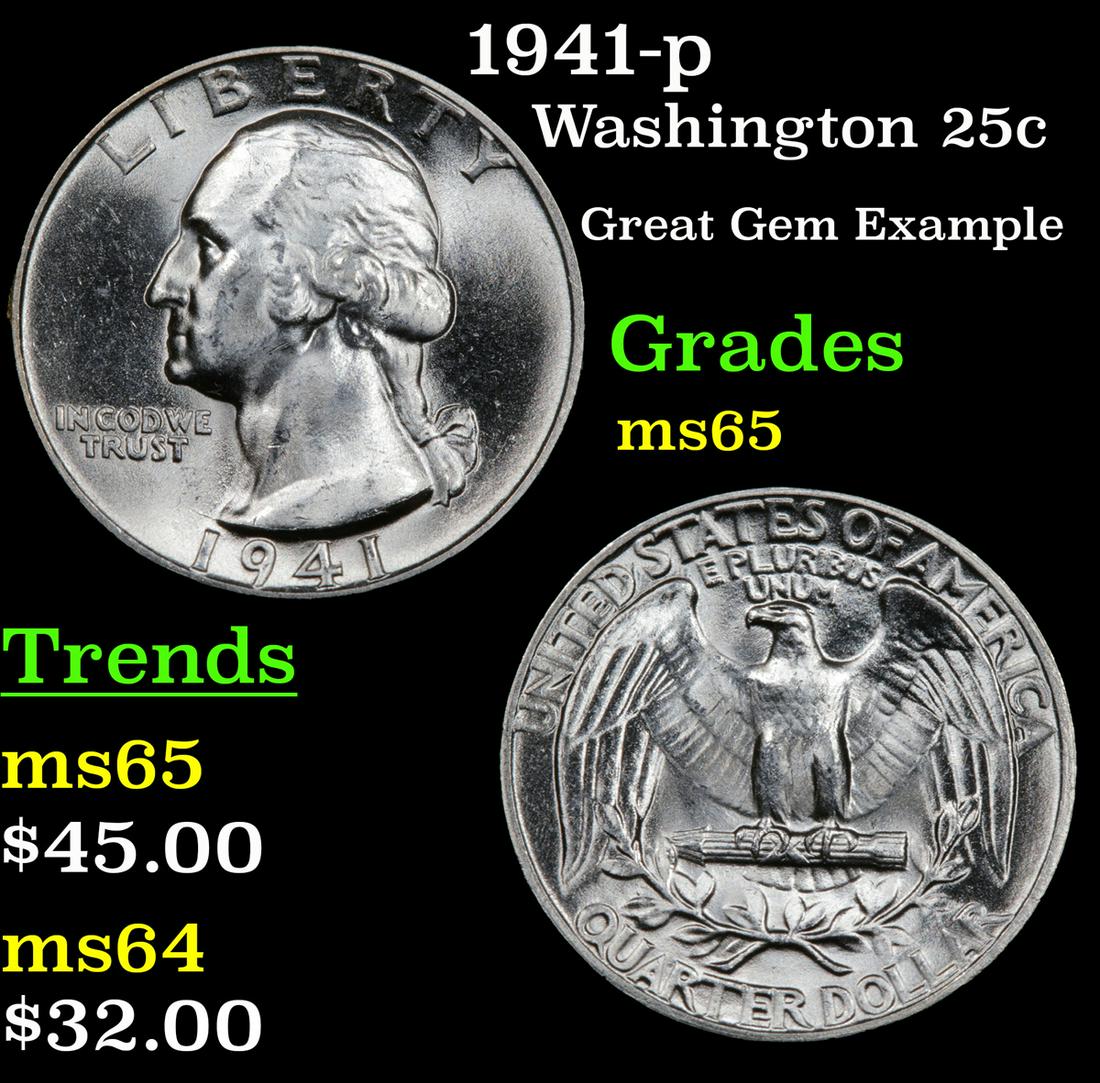1941-p Washington Quarter 25c Grades GEM Unc (1 of 3)
