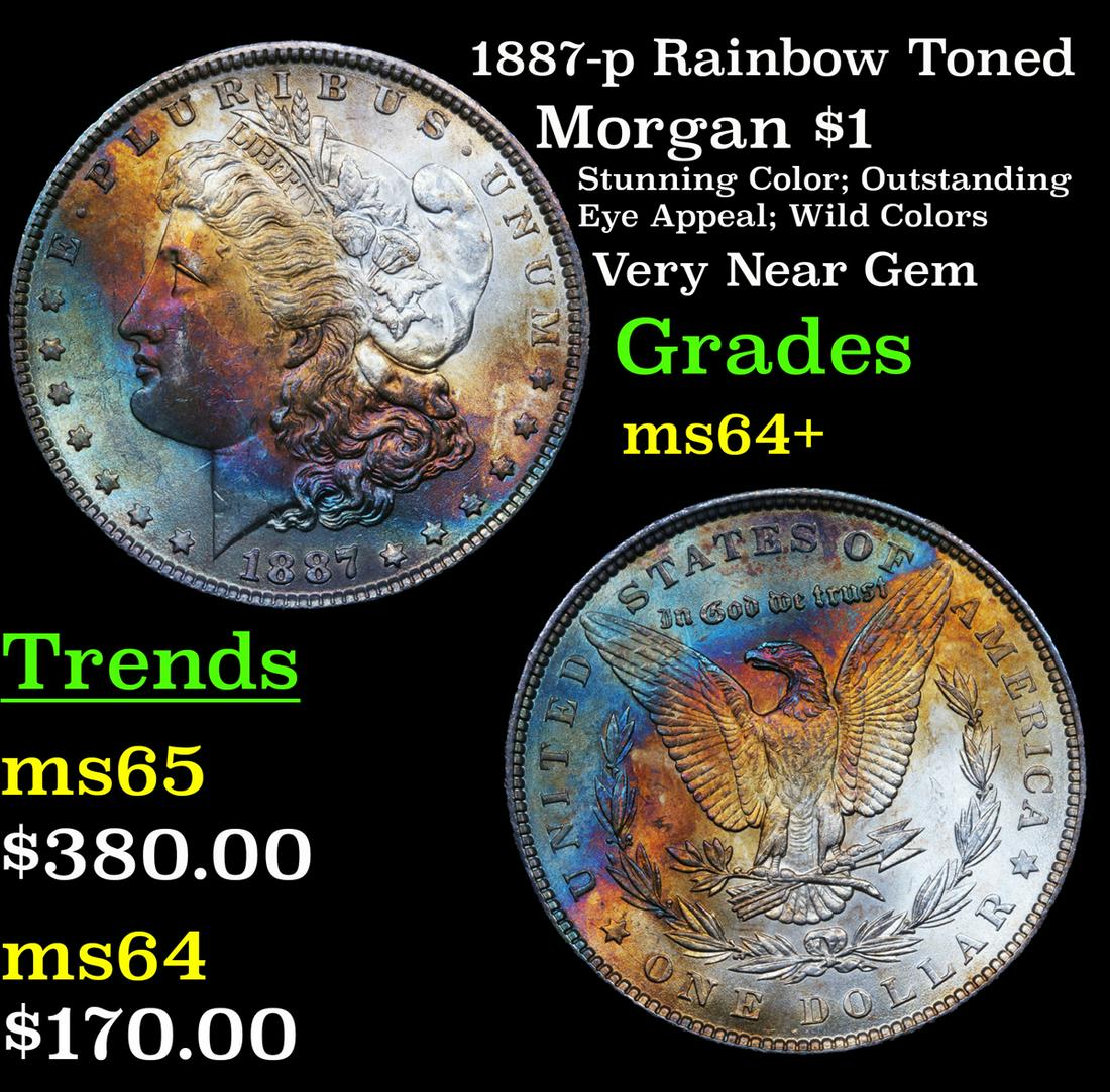 1887-p Rainbow Toned Morgan $1 Grades Choice+ Unc (1 of 3)