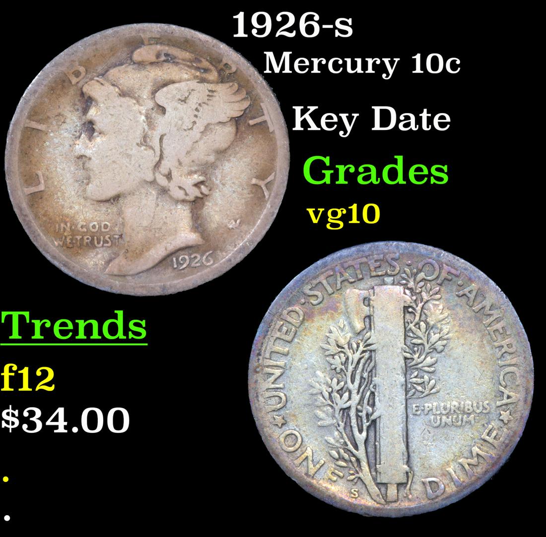 1926-s Mercury 10c Grades vg+ (1 of 3)