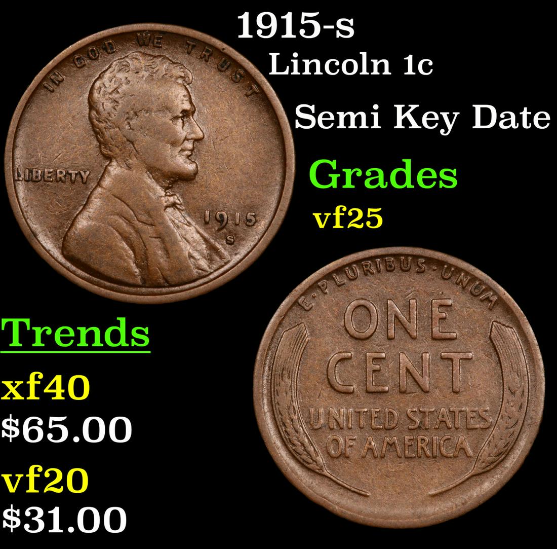 1915-s Lincoln 1c Grades vf+ (1 of 3)