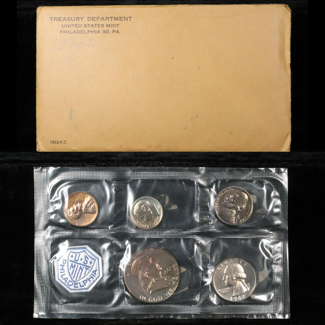 1962 Proof Set in original mint packaging: 1962 Proof Set in original mint packaging . This set contains a 90% Proof Silver Franklin Half Dollar, a 90% Proof Silver Quarter, a 90% Proof Silver Dime plus the proof nickel and proof penny. This p
