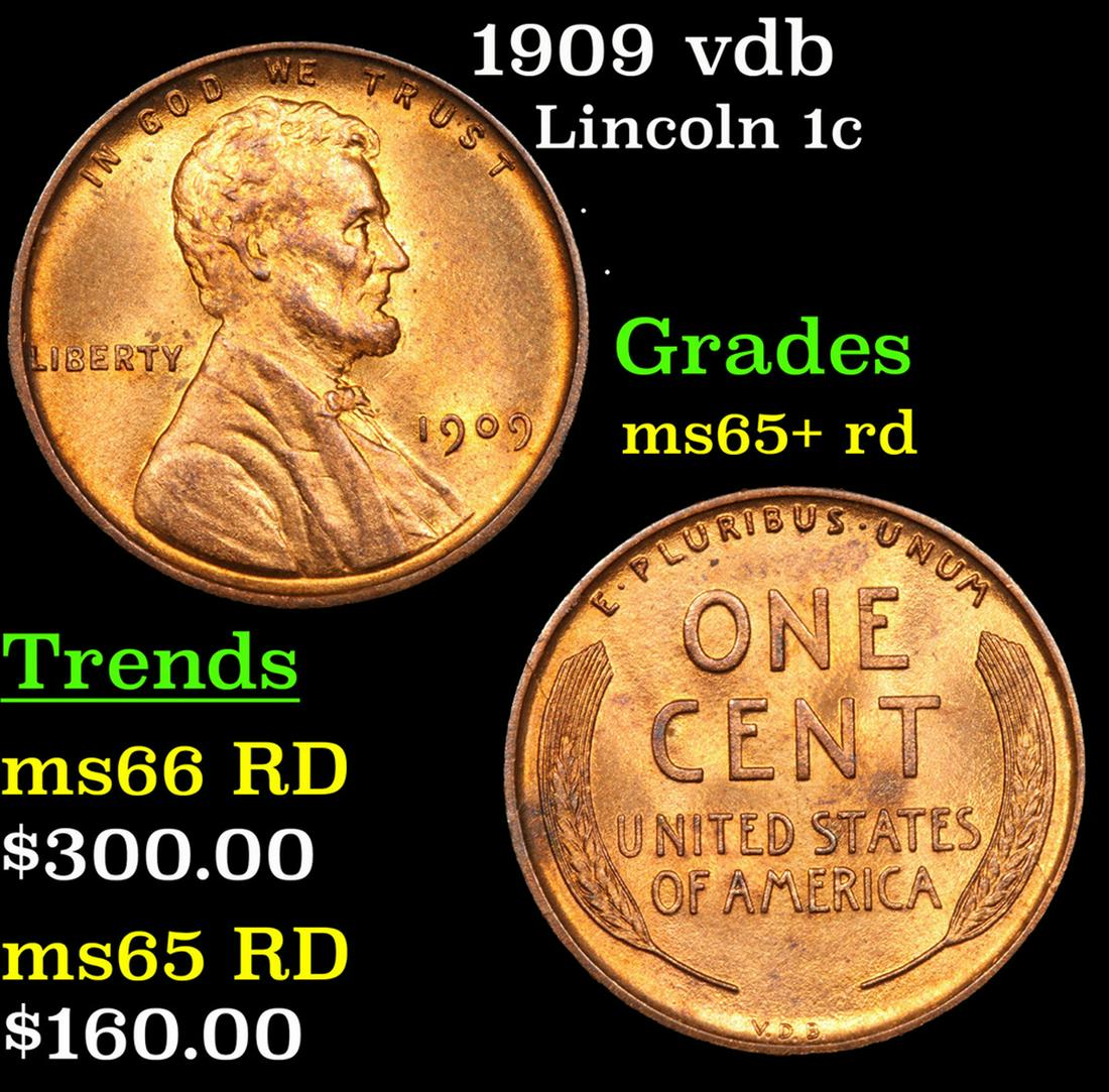 1909 vdb Lincoln Cent 1c Grades Gem+ Unc RD (1 of 3)