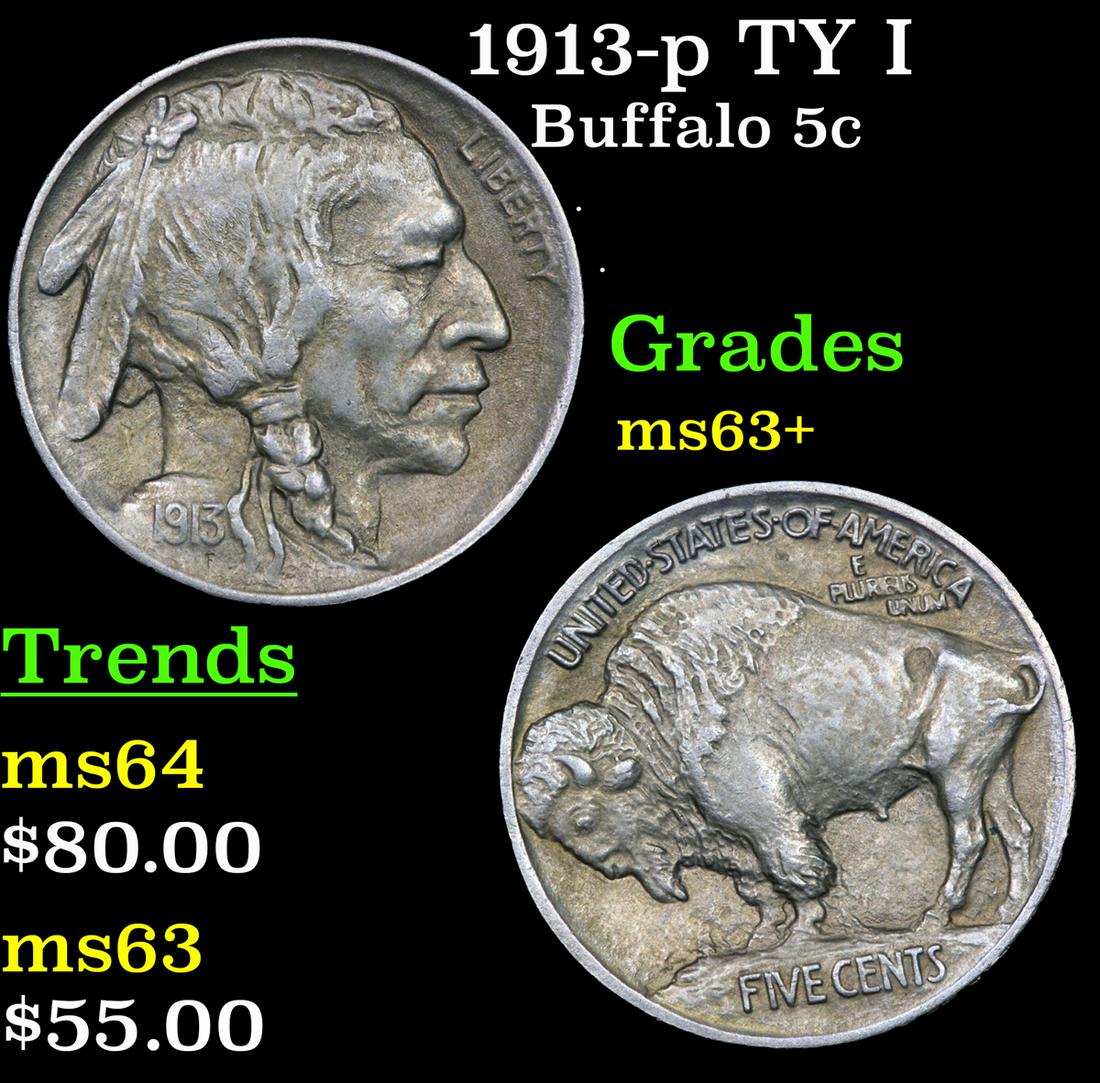 1913-p TY I Buffalo 5c Grades Select+ Unc (1 of 3)