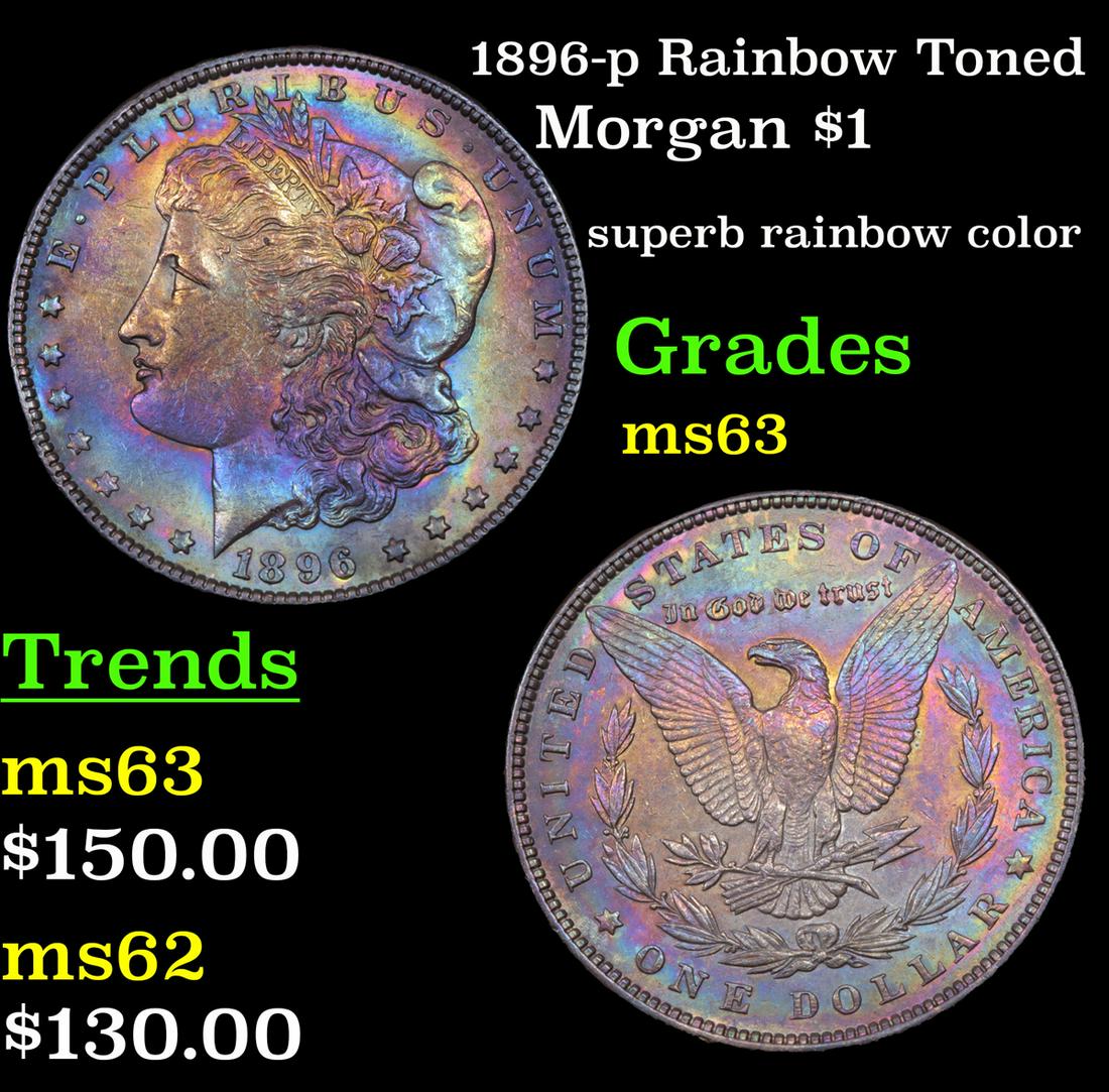 1896-p Rainbow Toned Morgan $1 Grades Select Unc (1 of 3)