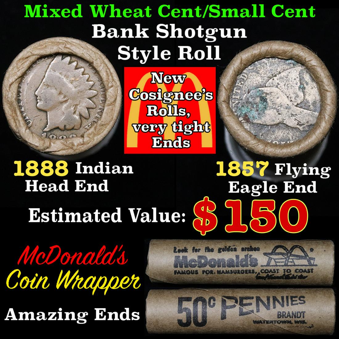 Mixed small cents 1c orig shotgun roll, 1857 Flying (1 of 5)