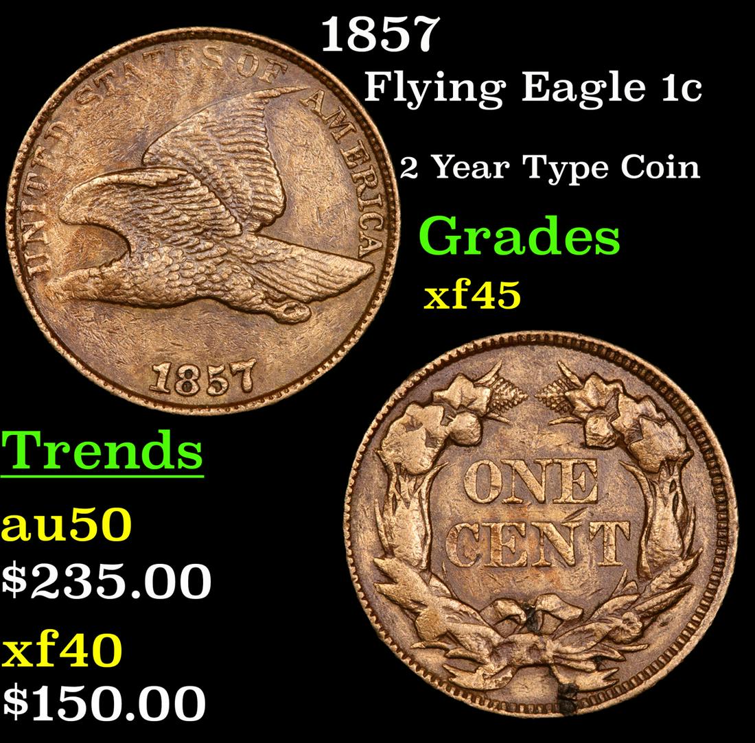 1857 Flying Eagle 1c Grades xf+ (1 of 3)