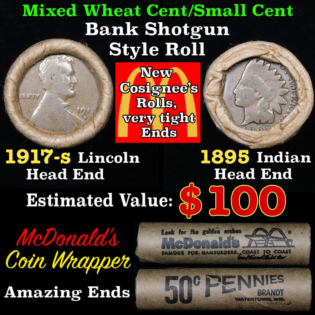 Mixed small cents 1c orig shotgun roll, 1917-s Wheat (1 of 5)