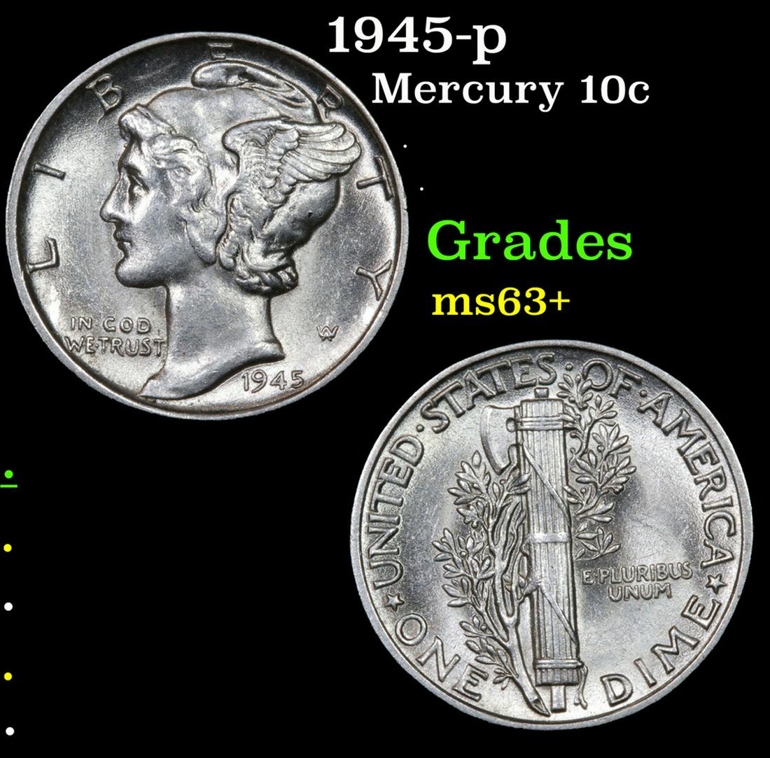 1945-p Mercury 10c Grades Select+ Unc (1 of 3)