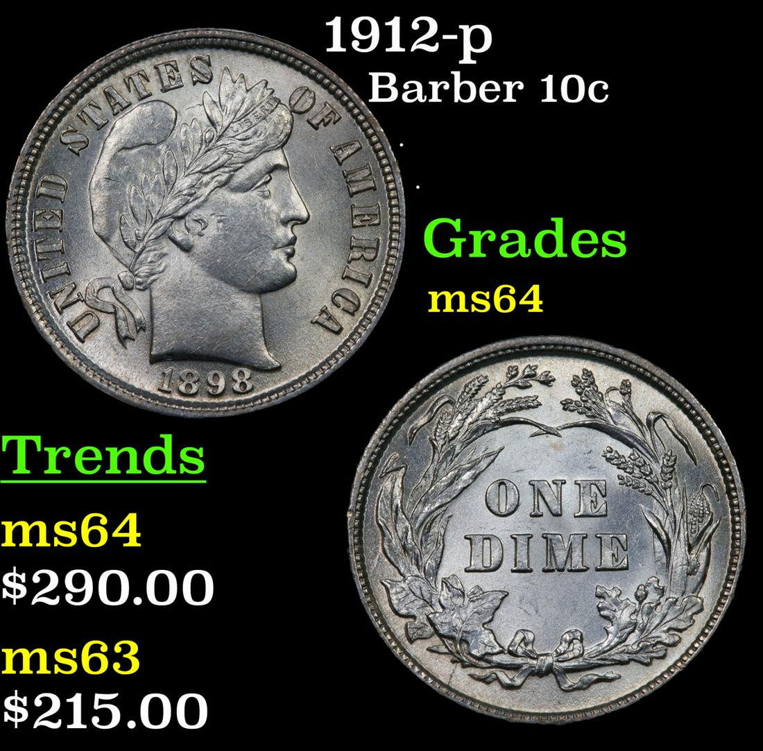 1912-p Barber 10c Grades Choice Unc (1 of 3)
