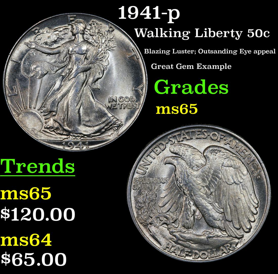 1941-p Walking Liberty 50c Grades GEM Unc (1 of 3)