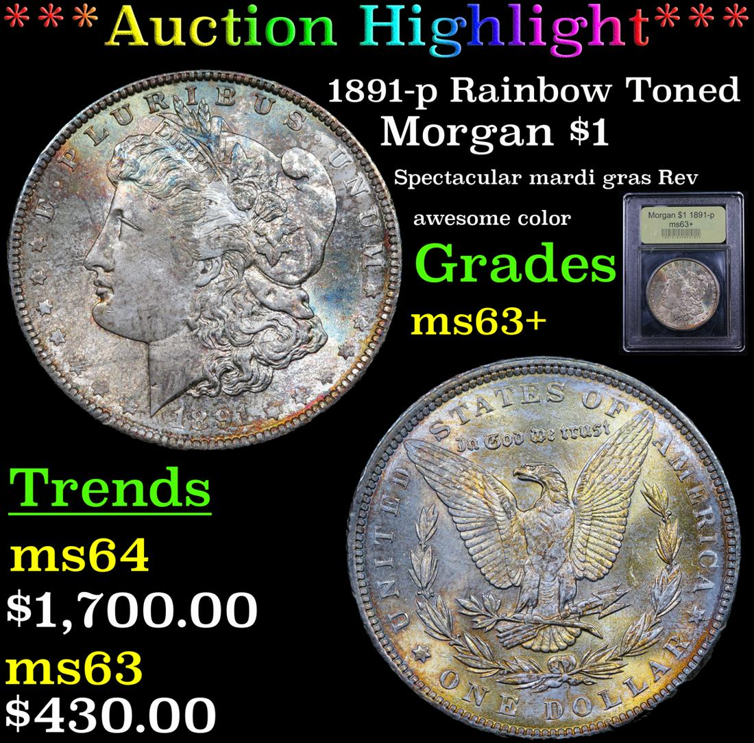 *Highlight* 1891-p Rainbow Toned Morgan $1 Graded (1 of 5)