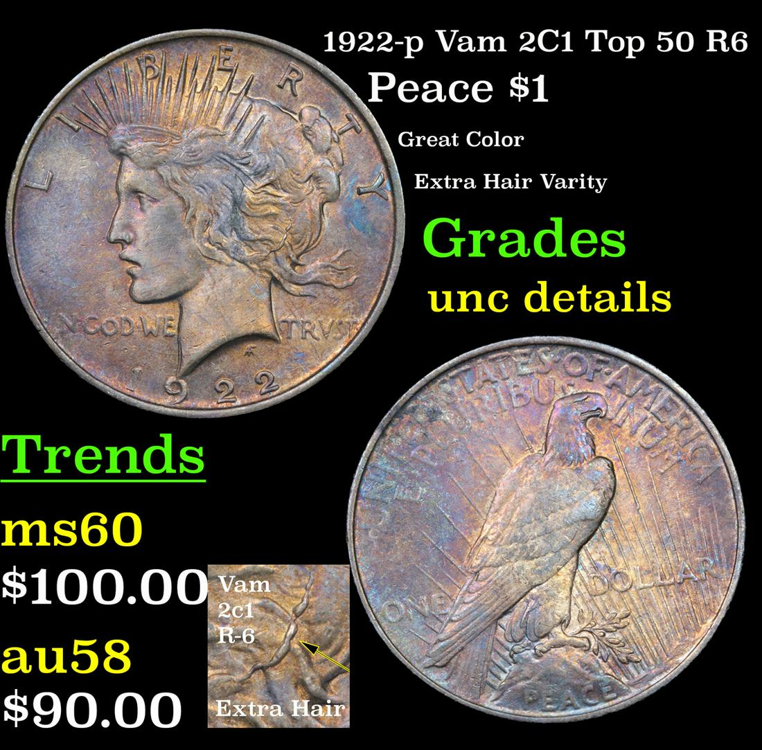 1922-p Vam 2C1 Top 50 R6 Peace $1 Grades Unc Details (1 of 5)