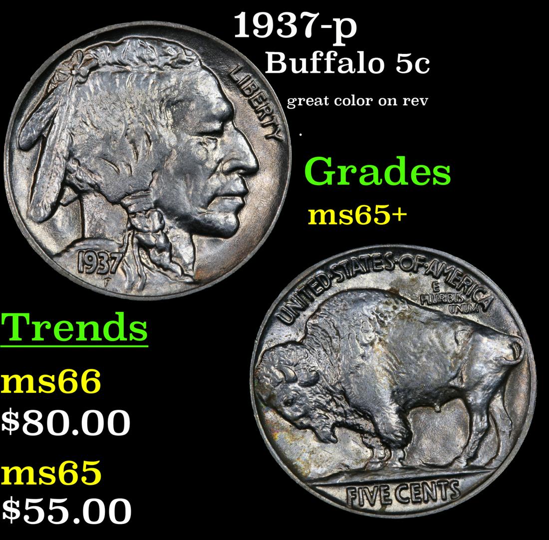 1937-p Buffalo 5c Grades GEM+ Unc (1 of 3)