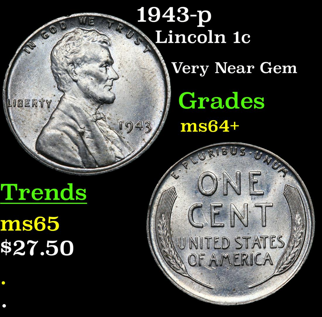 1943-p Lincoln 1c Grades Choice+ Unc (1 of 3)