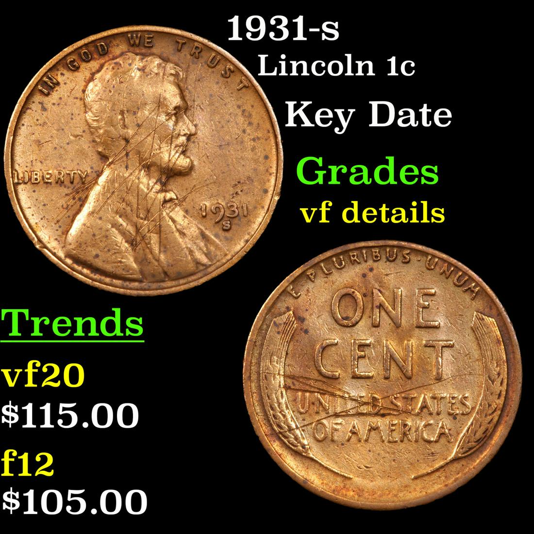 1931-s Lincoln 1c Grades vf details (1 of 3)