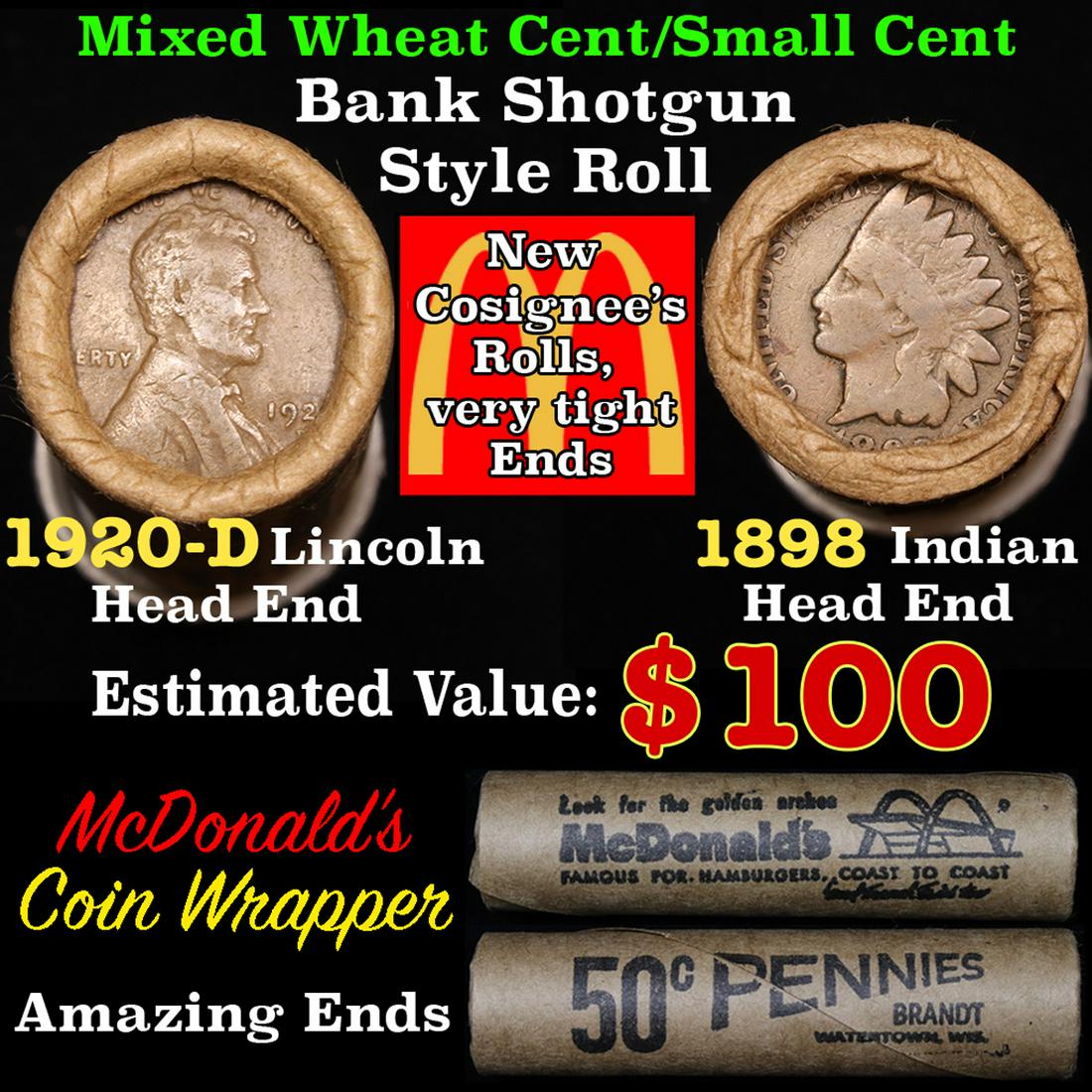 Mixed small cents 1c orig shotgun roll, 1920d Wheat (1 of 5)