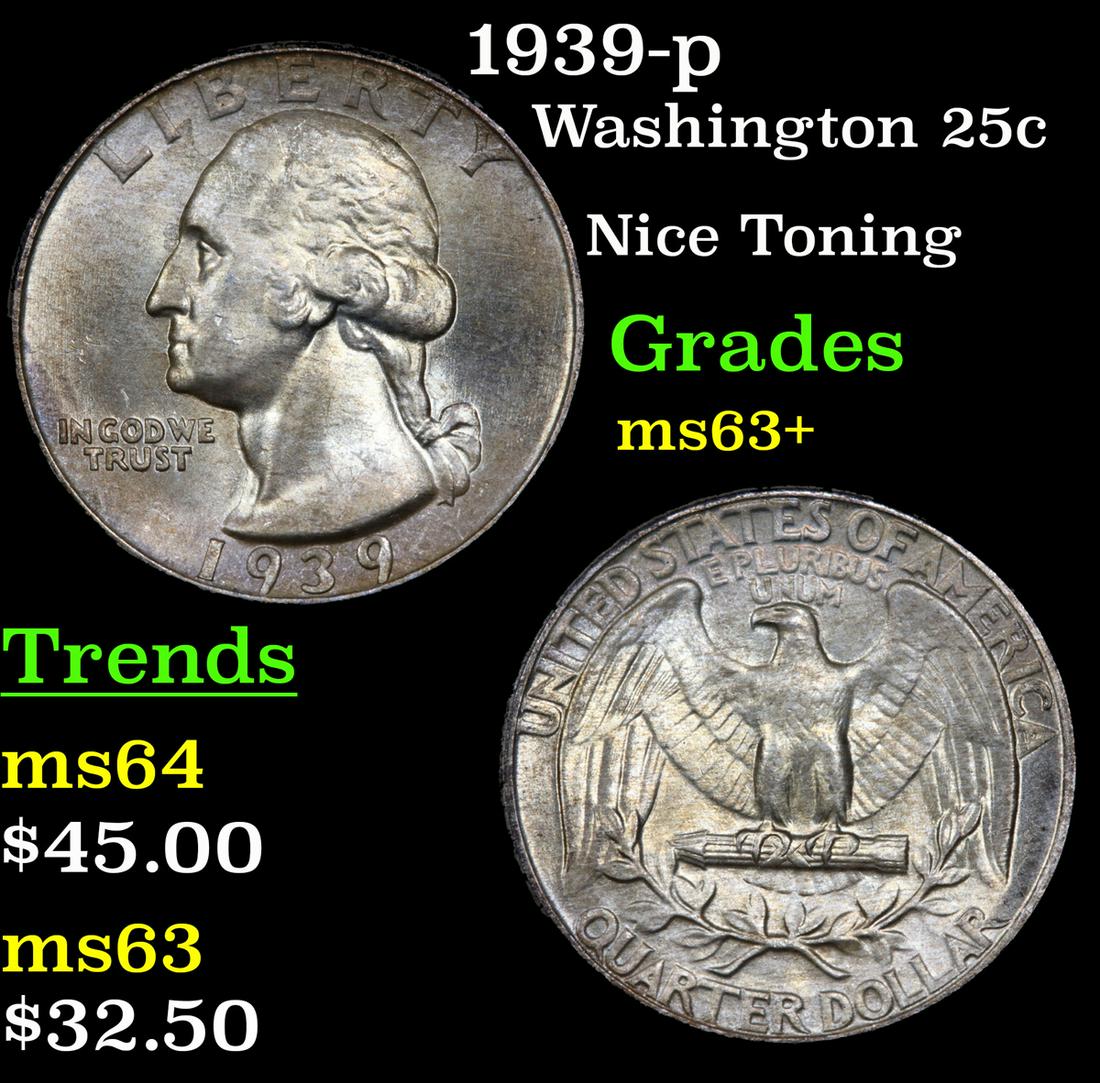 1939-p Washington Quarter 25c Grades Select+ Unc (1 of 3)