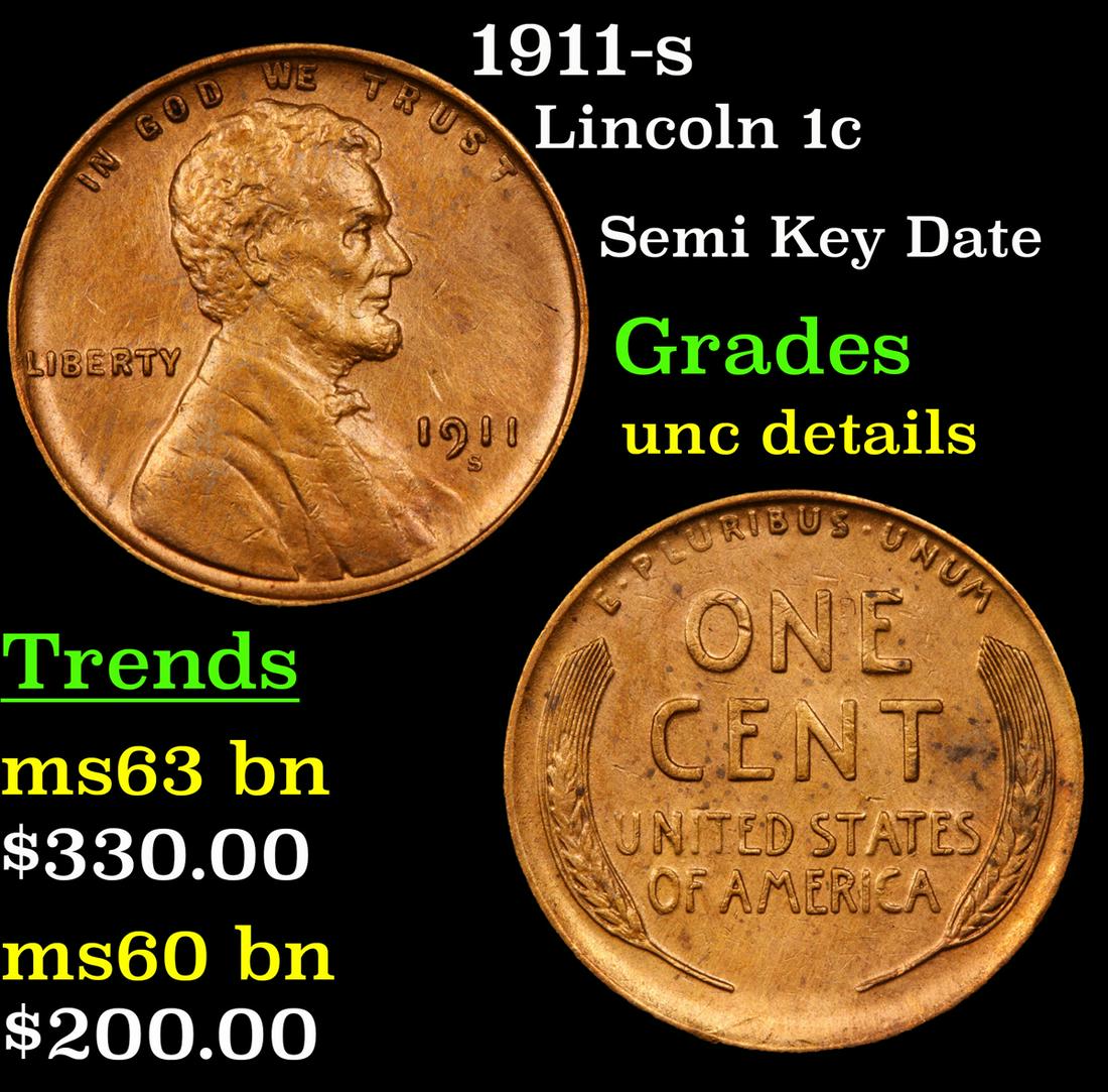 1911-s Lincoln Cent 1c Grades Unc Details (1 of 3)