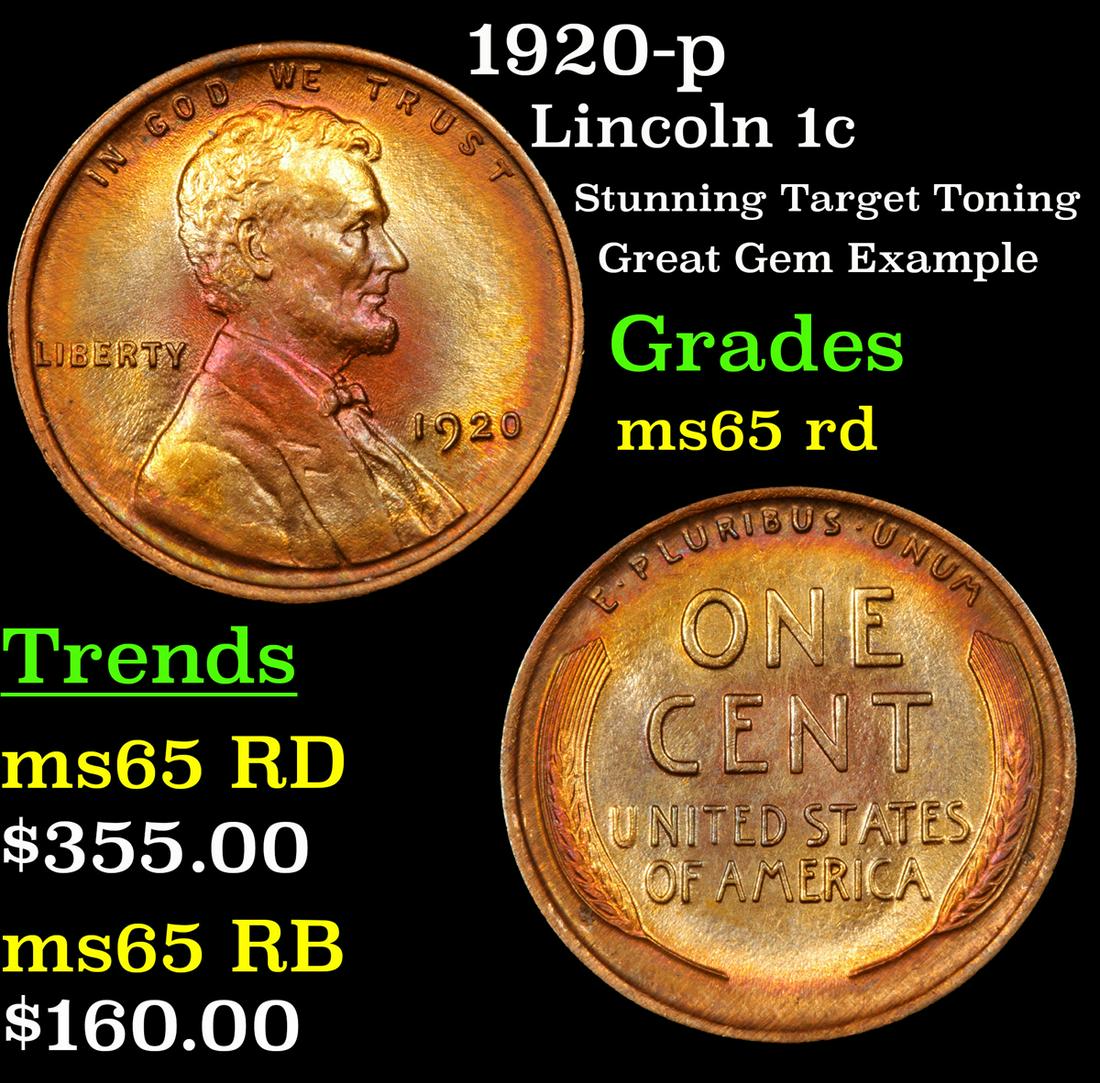 1920-p Lincoln Cent 1c Grades GEM Unc RD (1 of 3)