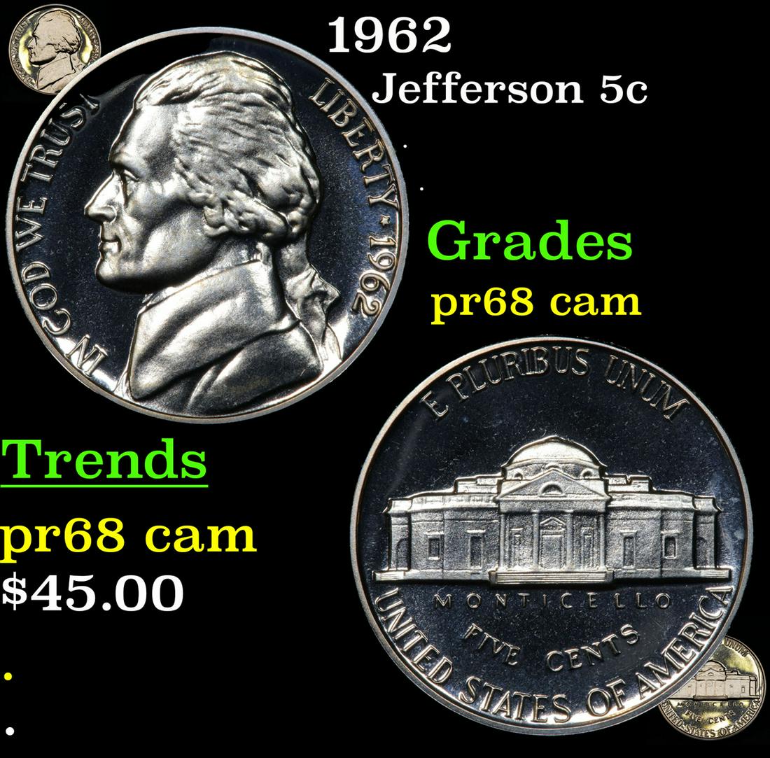 Proof 1962 Jefferson Nickel 5c Grades GEM++ Proof Cameo (1 of 7)