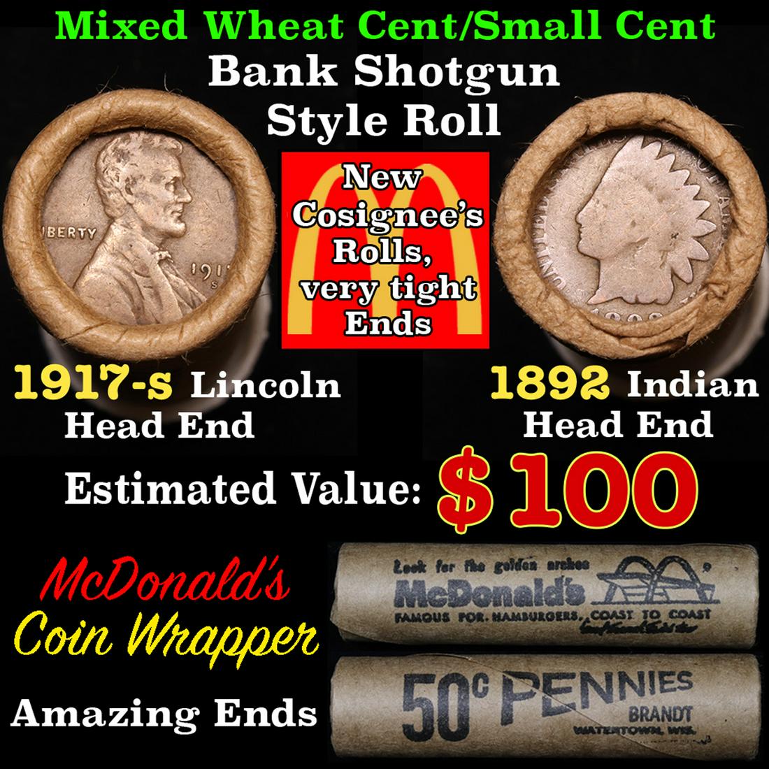 Mixed small cents 1c orig shotgun roll, 1917-s Wheat (1 of 5)