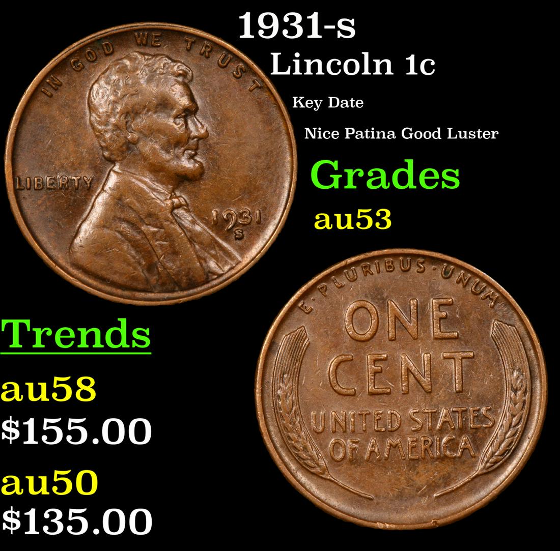 1931-s Lincoln Cent 1c Grades Select AU (1 of 3)