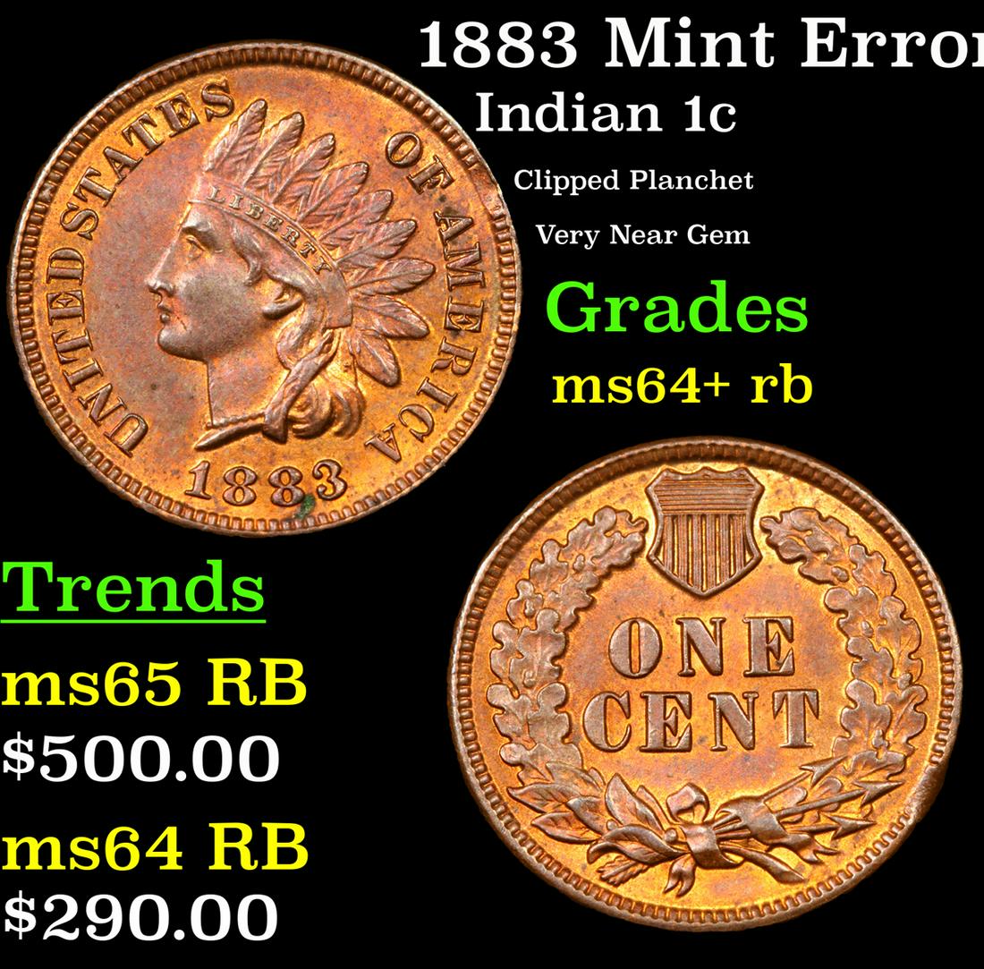 1883 Mint Error Indian Cent 1c Grades Choice+ Unc RB (1 of 3)