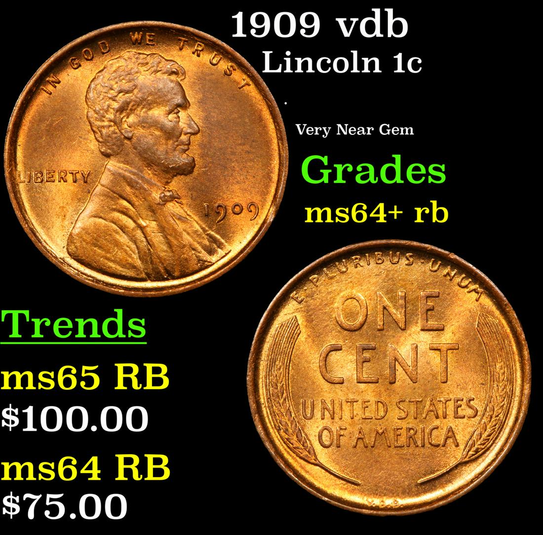 1909 vdb Lincoln Cent 1c Grades Choice+ Unc RB (1 of 3)