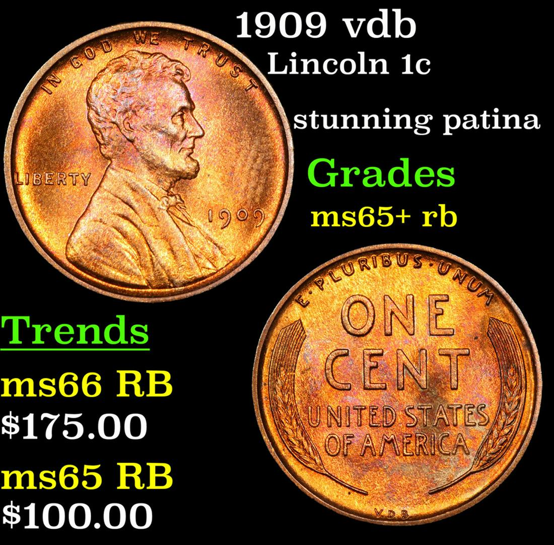 1909 vdb Lincoln Cent 1c Grades Gem+ Unc RB (1 of 3)