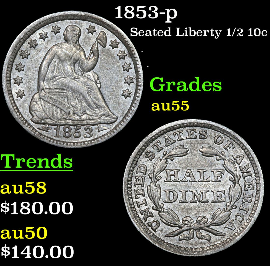 1853-p Seated Liberty Half Dime 1/2 10c Grades Choice (1 of 3)