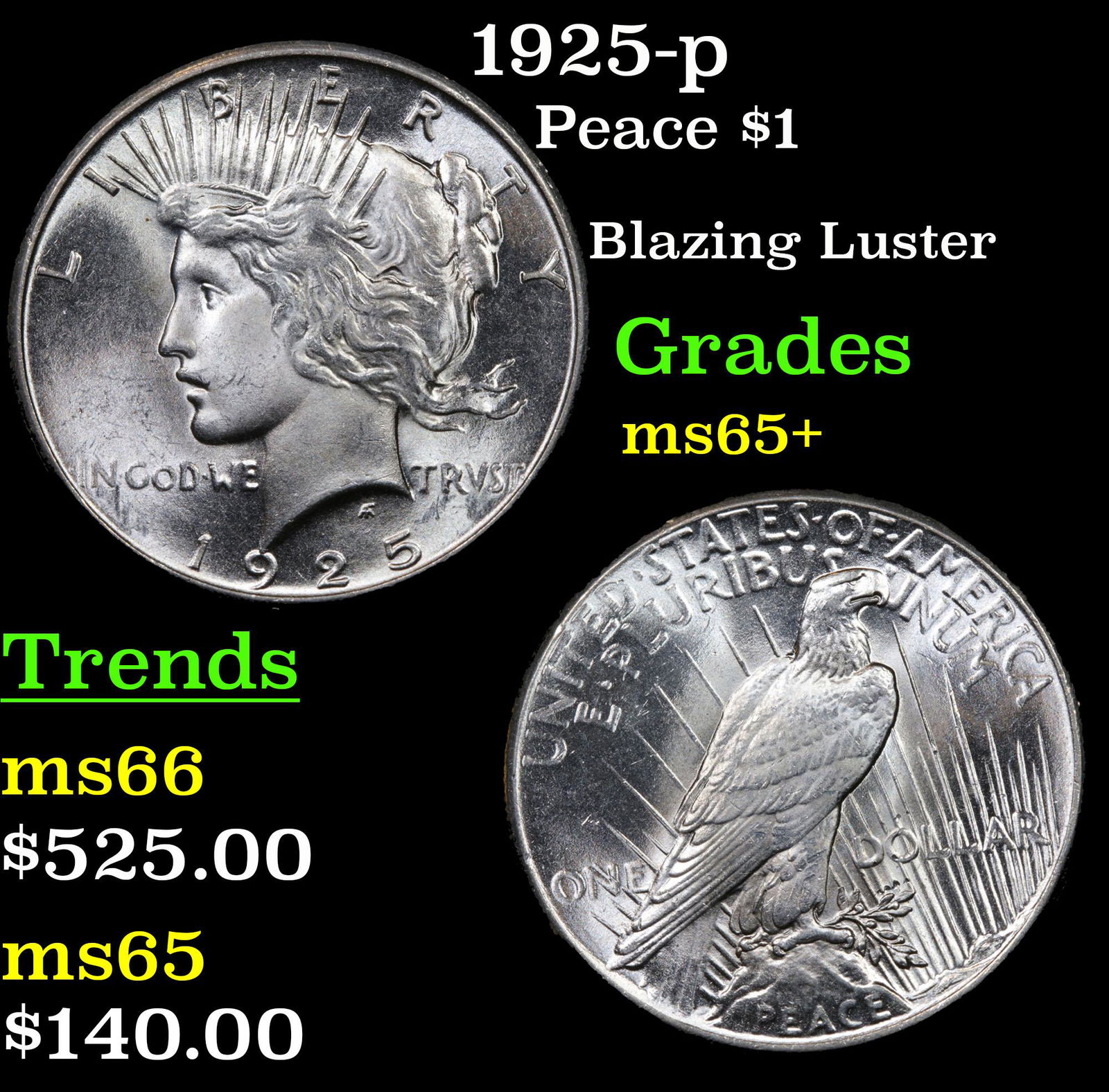 1925-p Peace $1 Grades GEM+ Unc (1 of 3)