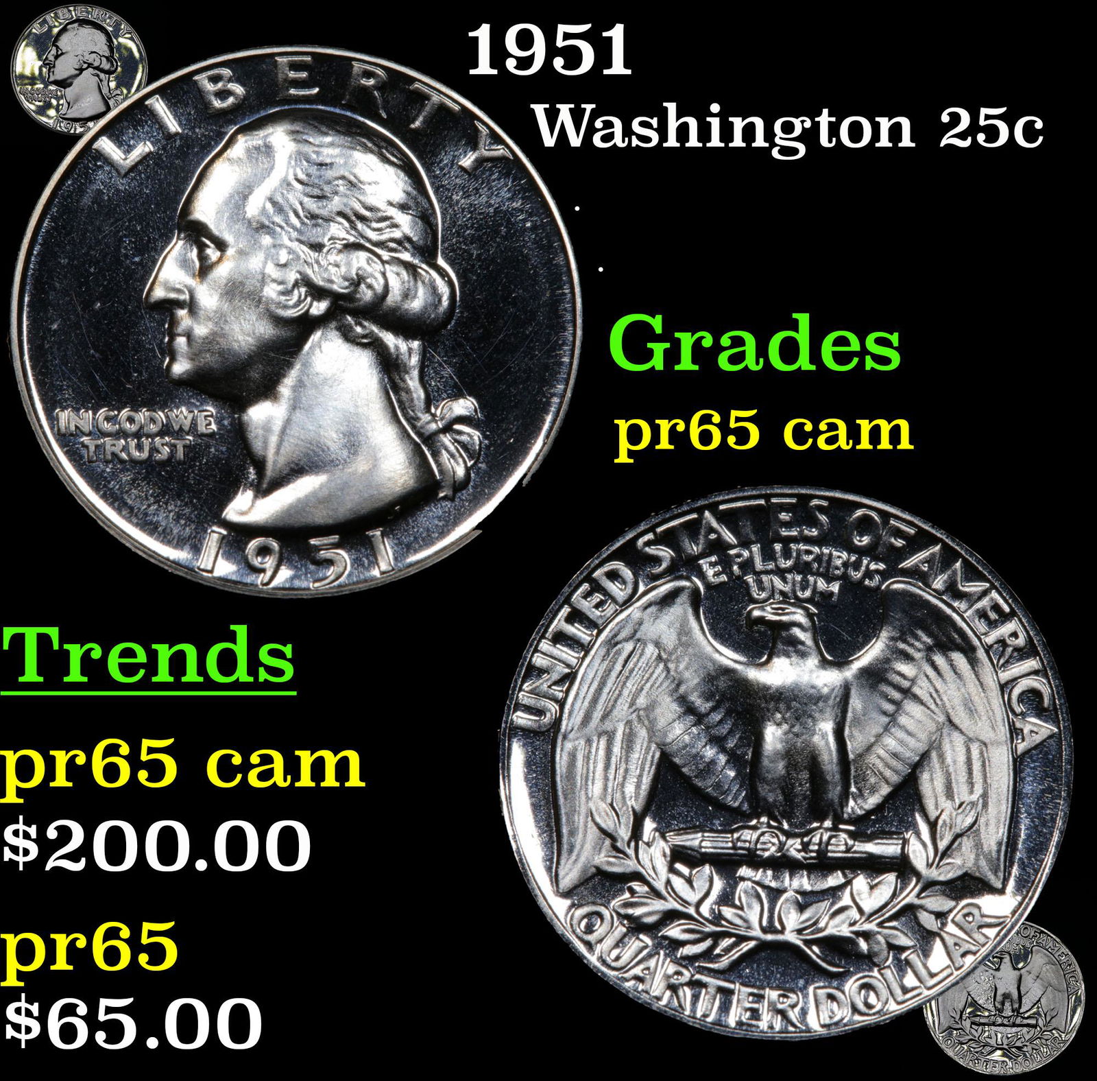 1951 Washington 25c Grades GEM Proof Cameo (1 of 7)