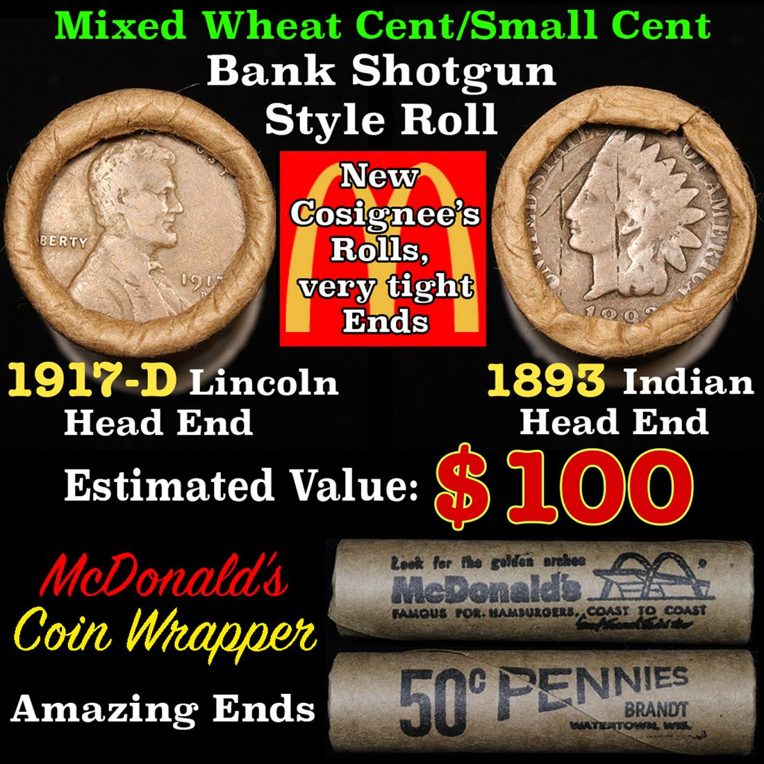 Mixed small cents 1c orig shotgun roll, 1917-d Wheat (1 of 5)