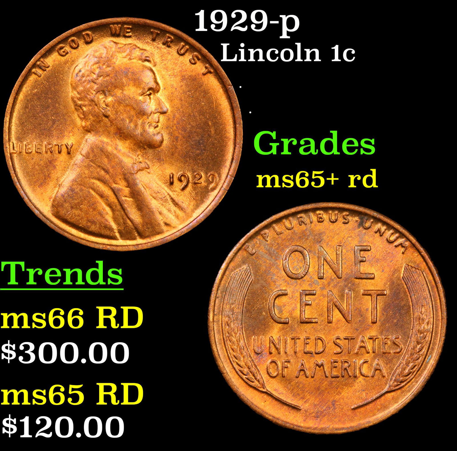 1929-p Lincoln 1c Grades Gem+ Unc RD (1 of 3)