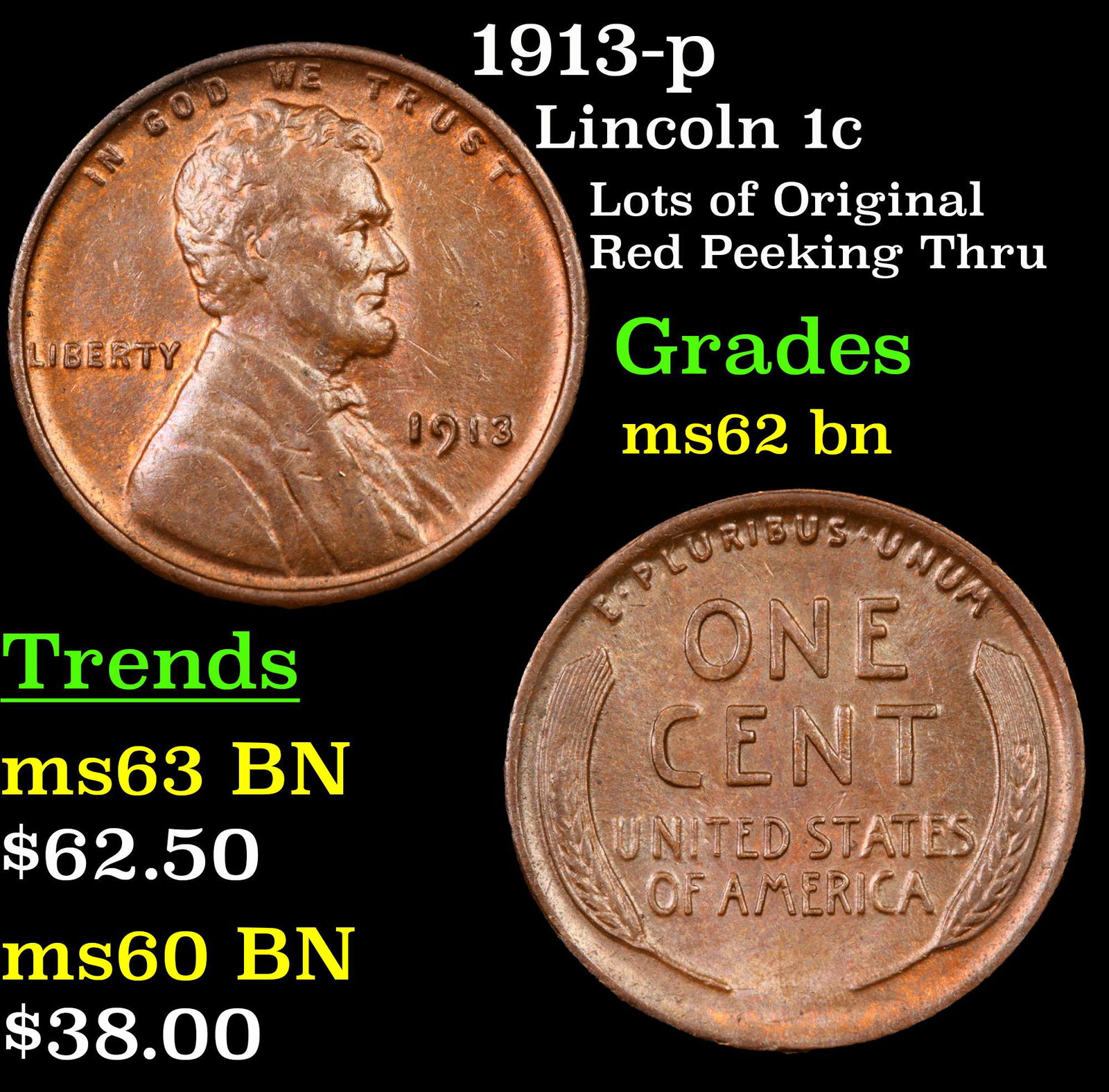 1913-p Lincoln 1c Grades Select Unc BN (1 of 3)