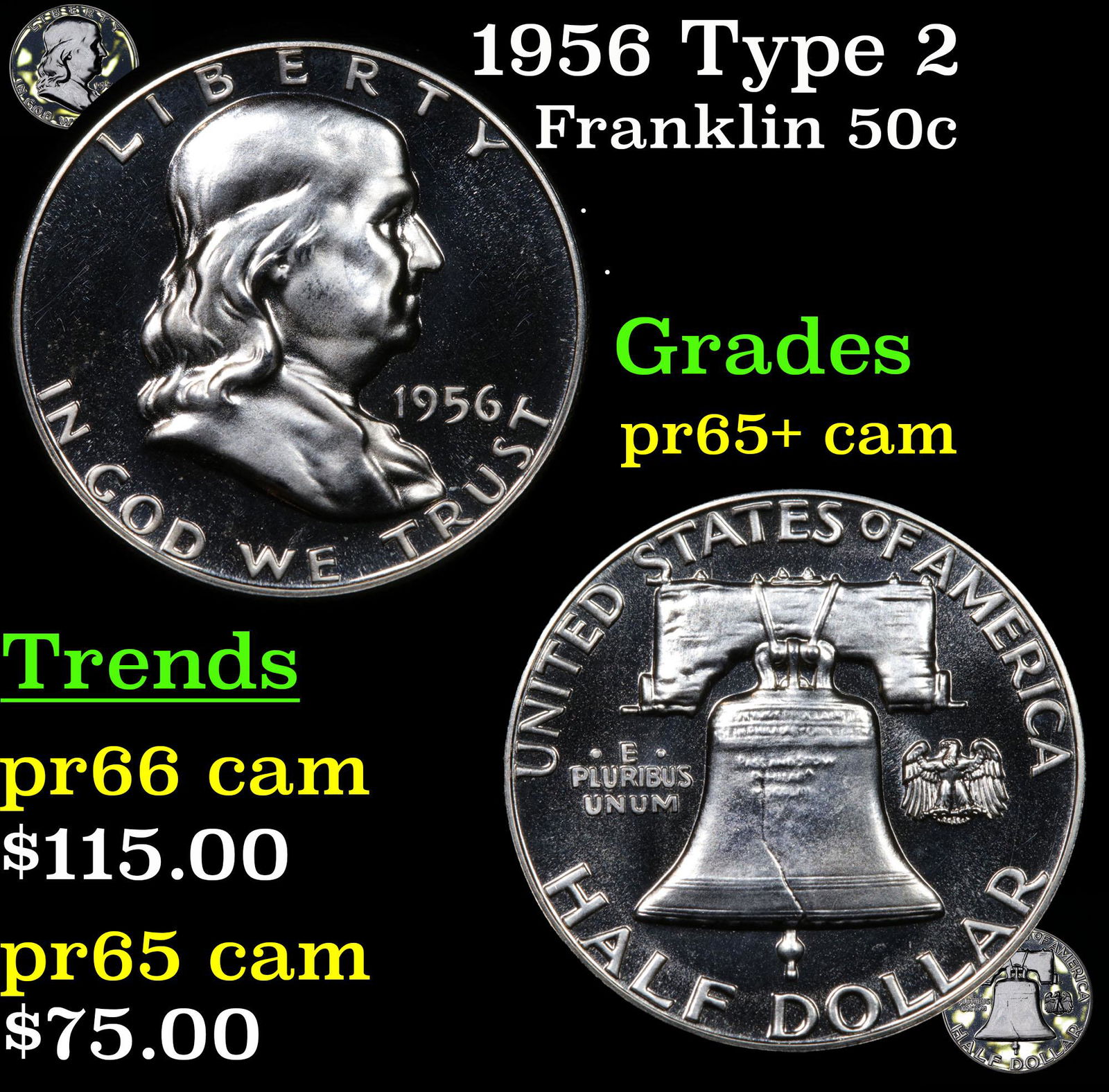 1956 Type 2 Franklin 50c Grades GEM+ Proof Cameo (1 of 7)