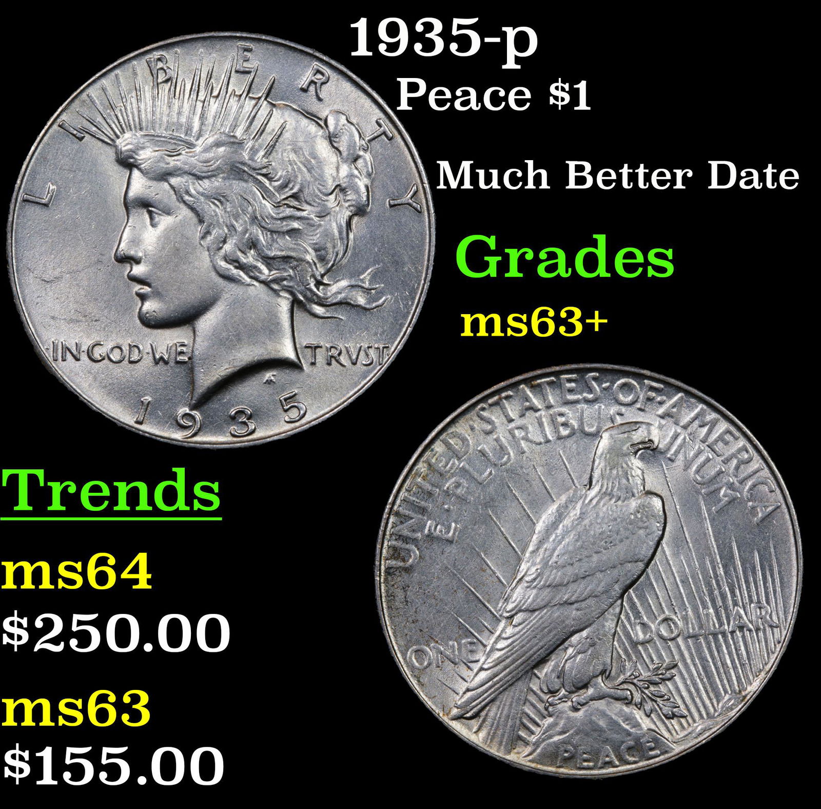 1935-p Peace $1 Grades Select+ Unc (1 of 3)