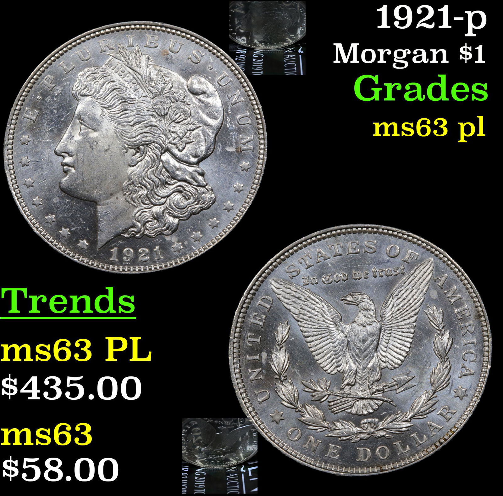 1921-p Morgan $1 Grades Select Unc PL (1 of 7)