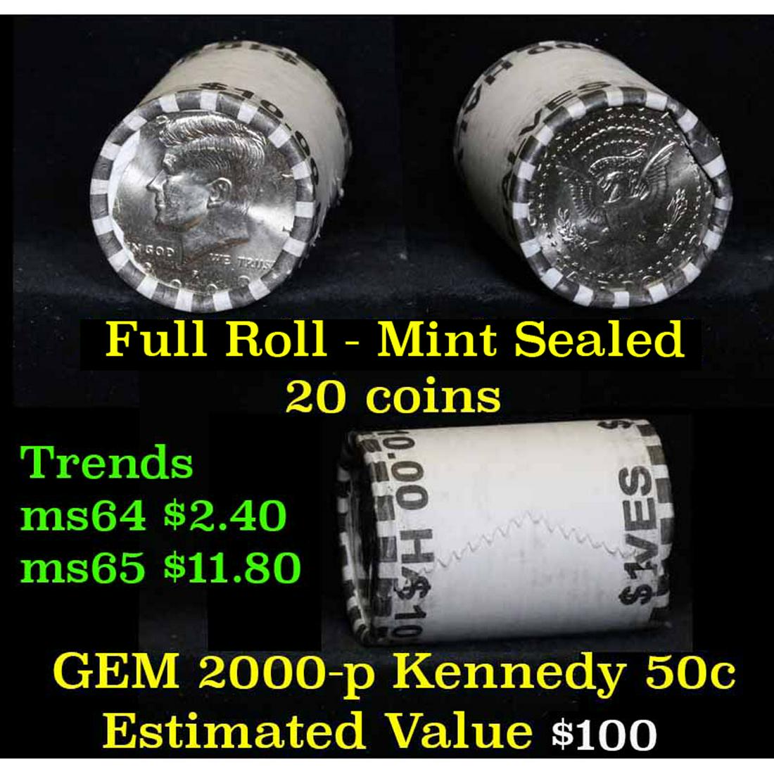 2000-p $10 Mint Rolled Kennedy Half Dollar Shotgun Roll (1 of 4)