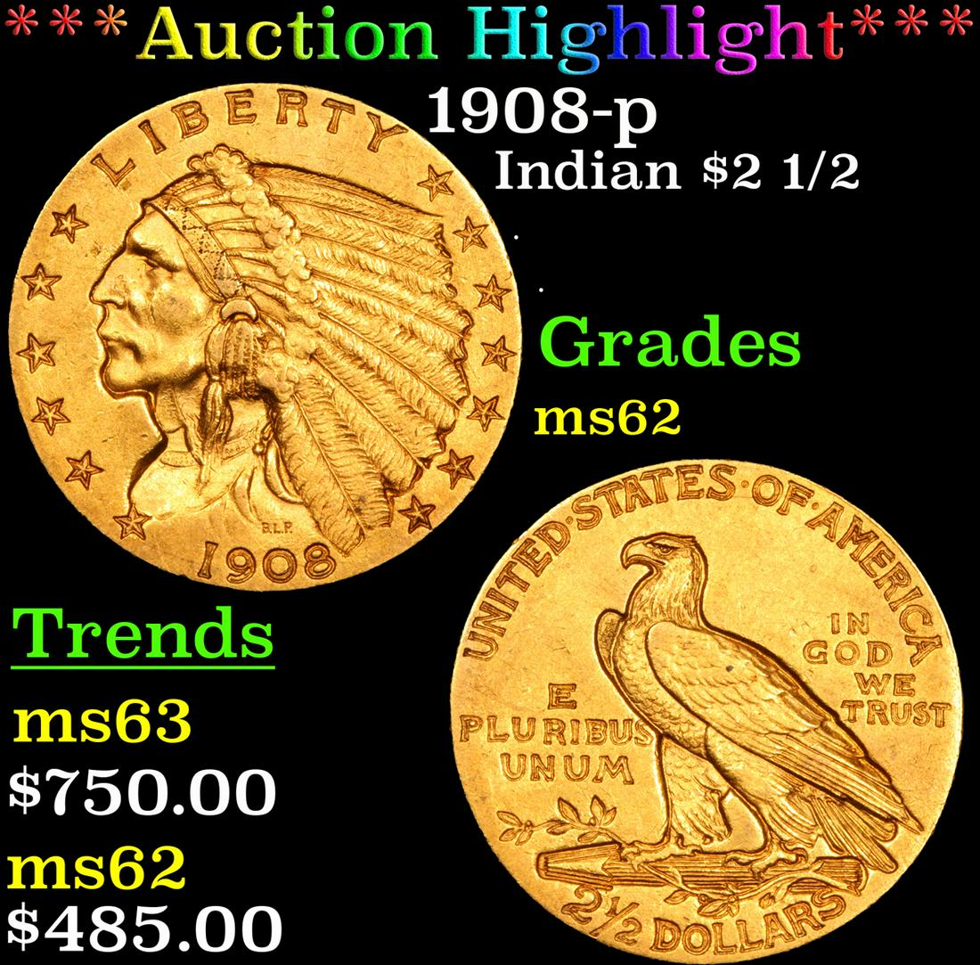 *Highlight* 1908-p Indian $2 1/2 Graded Select Unc (1 of 3)