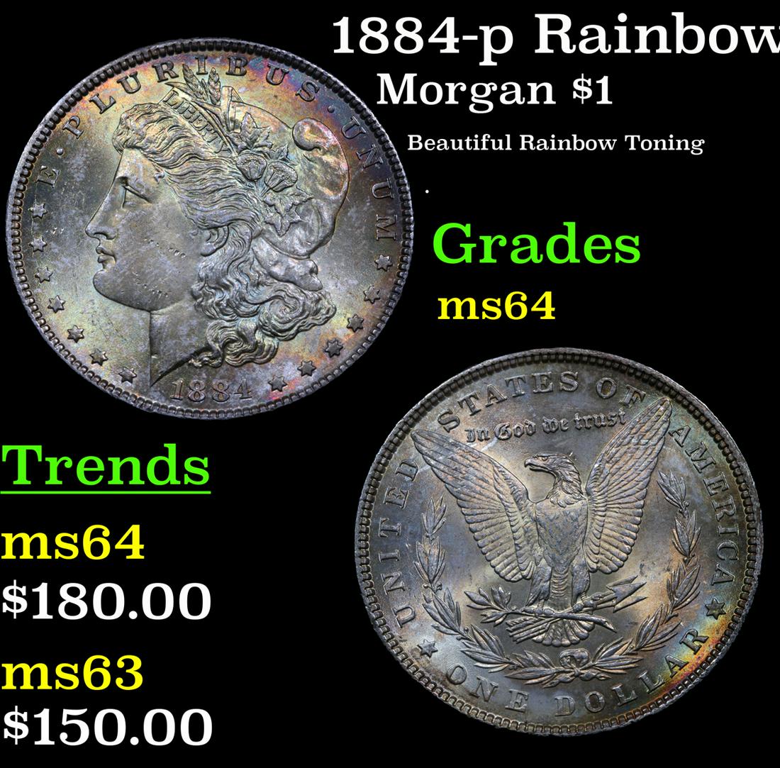 1884-p Rainbow Toned Morgan $1 Grades Choice Unc (1 of 3)