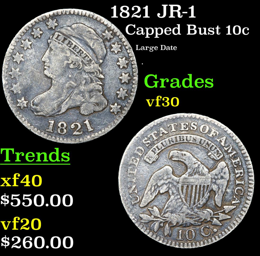 1821 JR-1 Capped Bust 10c Grades vf++ (1 of 3)
