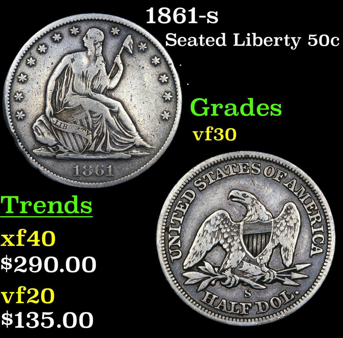 1861-s Seated Liberty 50c Grades vf++ (1 of 3)